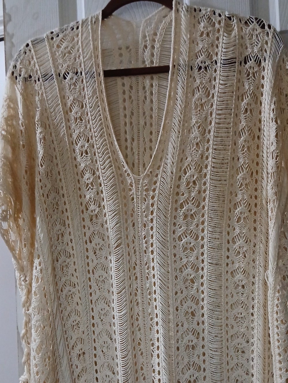Crochet V-Neck Tunic Top in Cream
